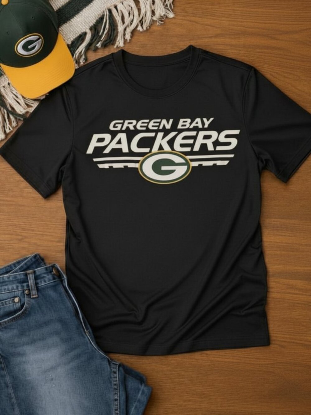 NFL | Green Bay Packers Short Sleeve Black Tshirt | Men's L or Ladies XL